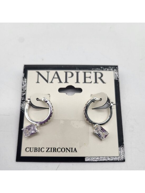 Napier Jewelry - NAPIER Silver Tone Hoop Dangle Drop Cubic Zirconia Earrings Prom Wedding Bridal